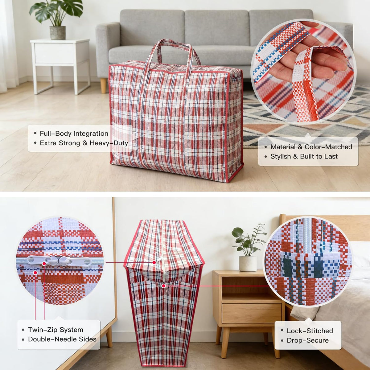 3 Pack 137L Large Moving Bags - Durable Zipper & Wrap-Around Handle