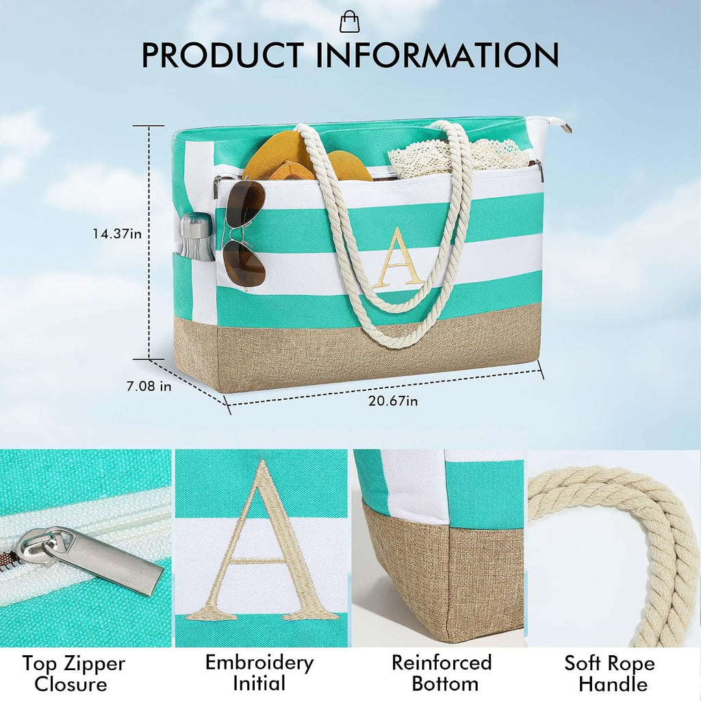 YOOLIFE Initial Beach Bag Waterproof Tote, Gifts for Women Her Birthday