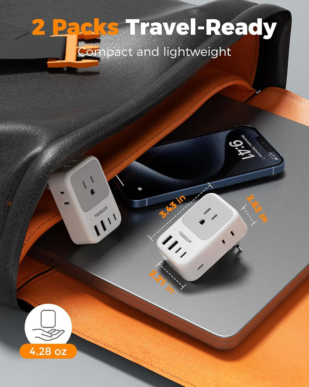 TESSAN Italy Travel Plug Adapter 28W, Italy Power Adapter, 2 Packs