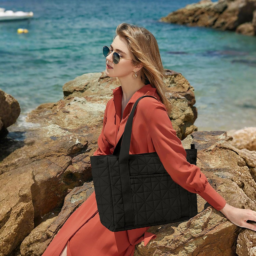 REVOTRA Tote Bag for Women, Puffer Work bag with Zipper, Quilted tote bag, Magnetic Pocket, Purse for Travel, Gym, College