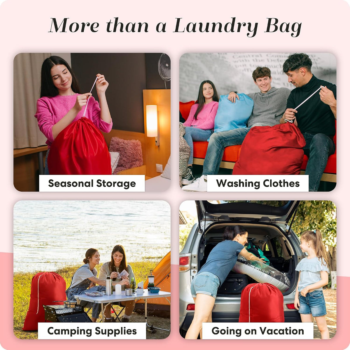Handy Laundry Bags Nylon Extra Large - Heavy Duty - 2-Pack, Red