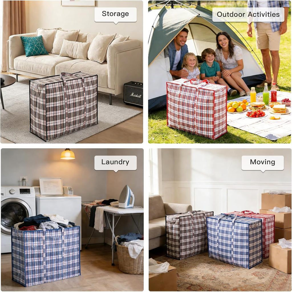 3 Pack 137L Large Moving Bags - Durable Zipper & Wrap-Around Handle