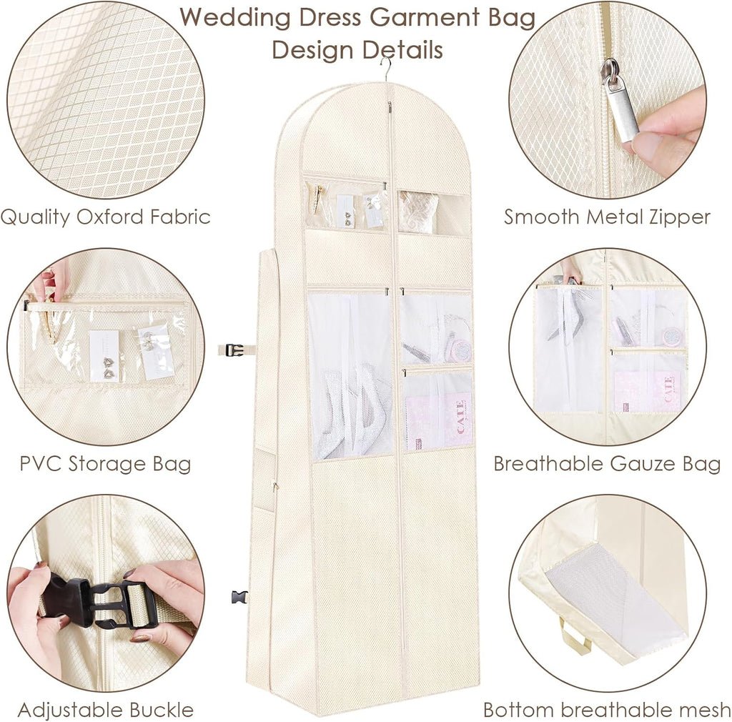 KEEGH 72 in Wedding Dress Garment Bag Luxury Plaid Dress Bag, Beige