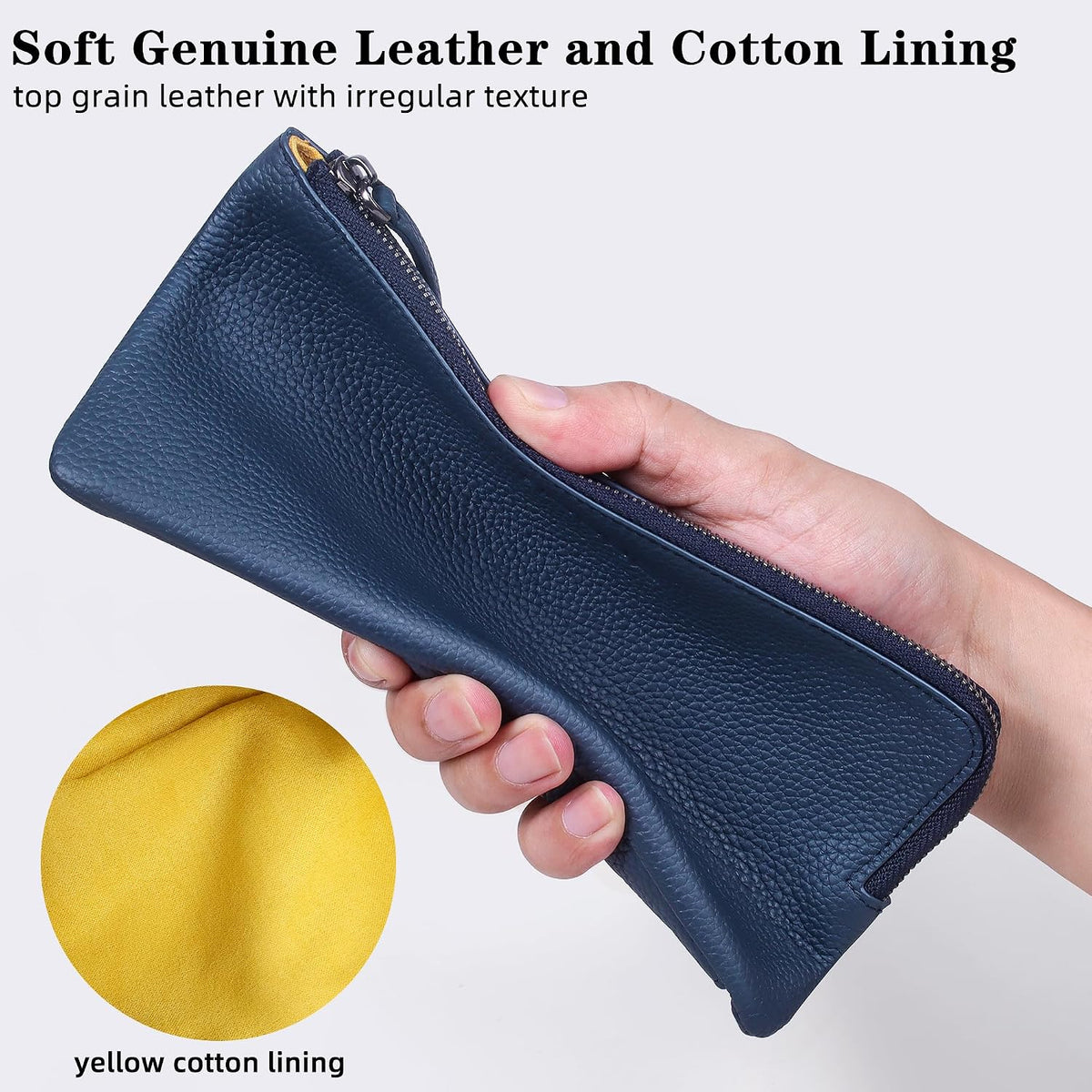 VISOUL Long Zipper Cash Wallet for Women with Removable Credit Card Holder Soft Genuine Pebbled Leather Contrast Color-Blue and Yellow