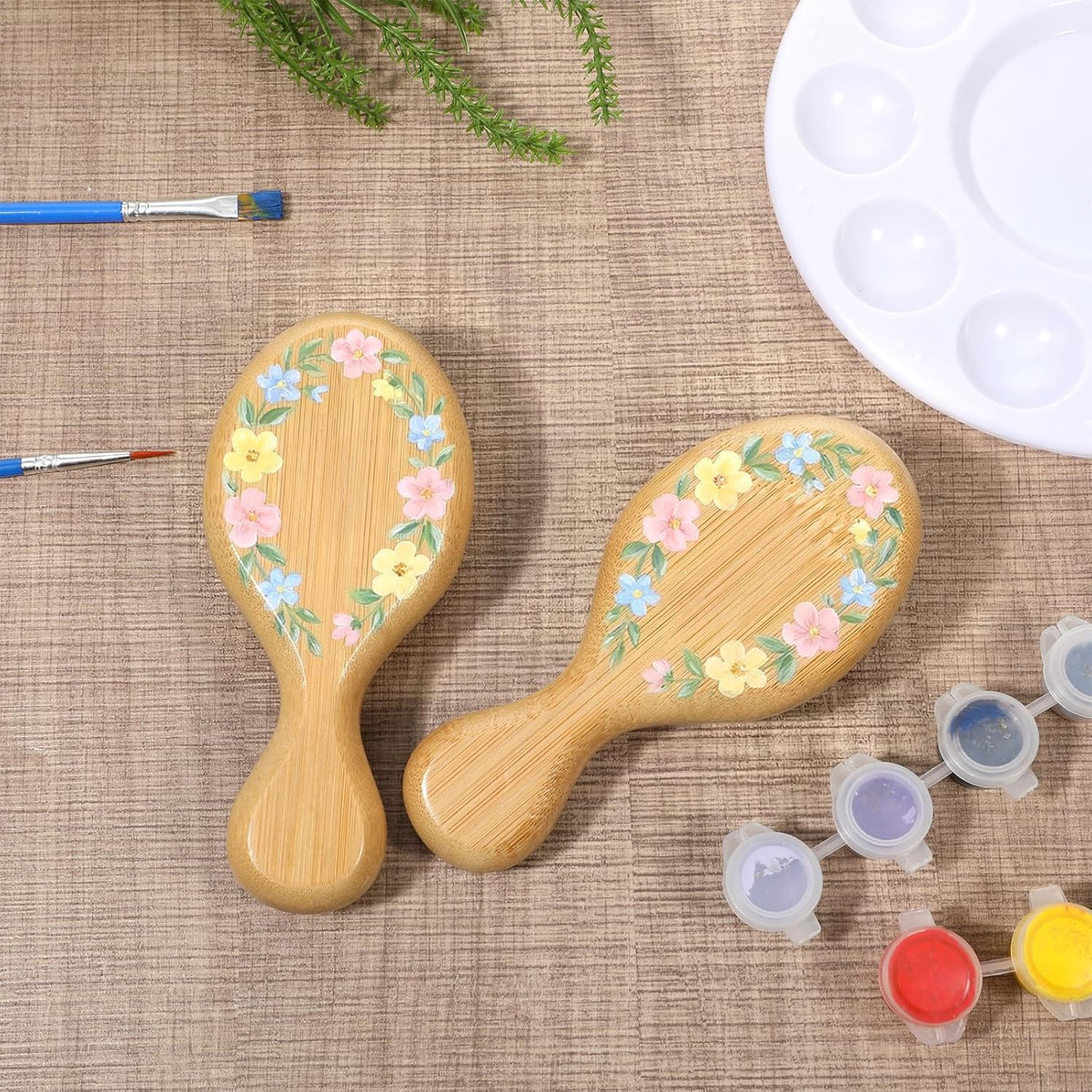 18 Pack Mini Bamboo Hair Brush Bulk, Bulk Natural Wooden Paddle Brush Detangling-Brush Paddle Mini Wood Hairbrushes Wood Hairs Brushs for Women Men Party Favors (Oval)