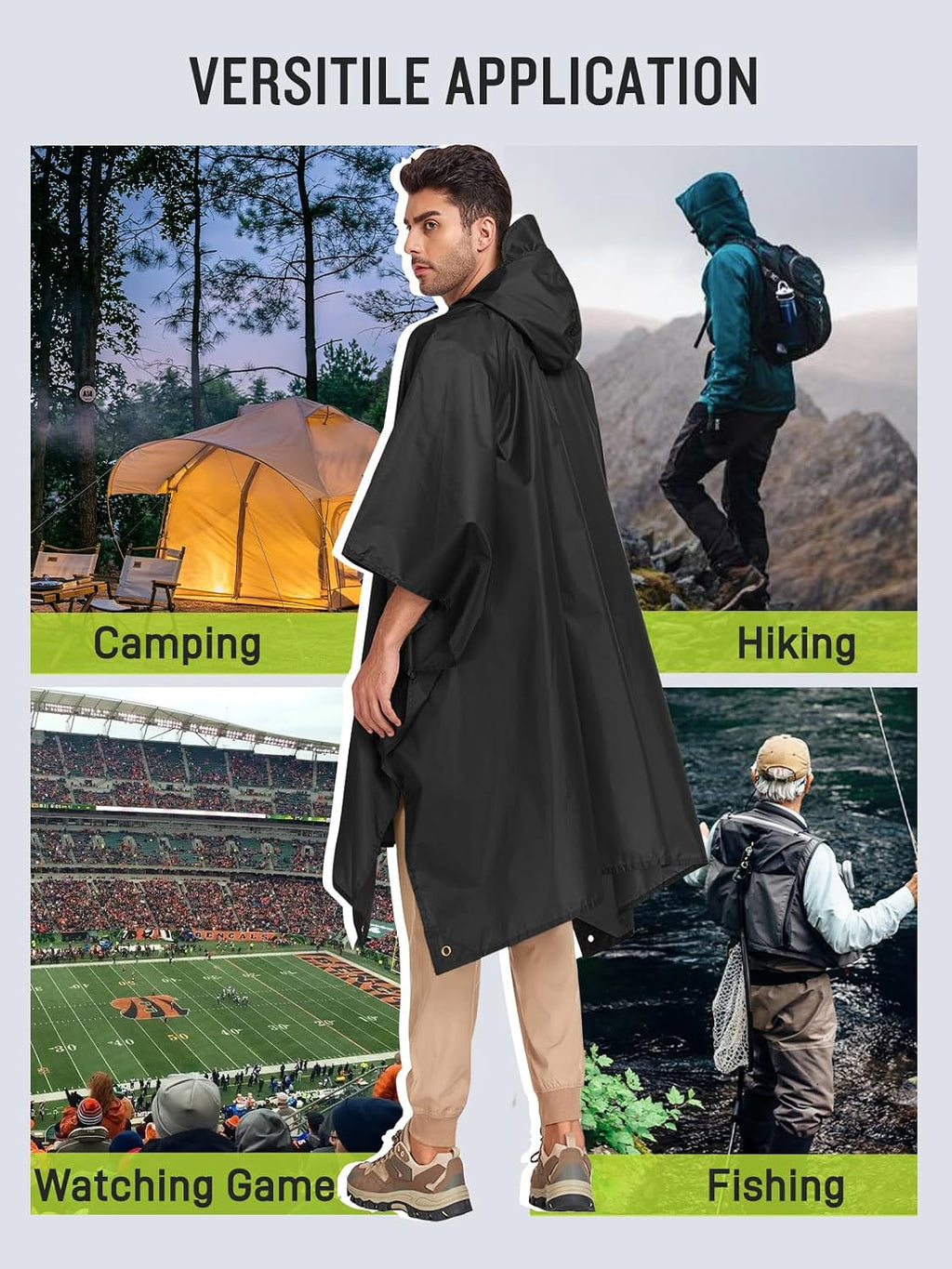 SaphiRose Double Layer Rain Poncho, Waterproof Thick Hooded Raincoat 3-in-1