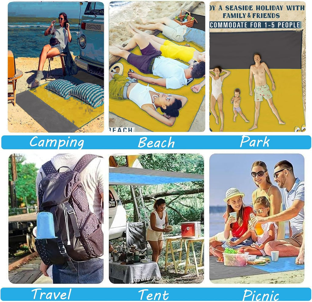 Beach Blanket Sandproof Waterproof, Beach Essentials Extra Large Beach Mat, 79" x 55" Oversized Durable Outdoor Picnic Mat Storage Bag for 1-4 Adults, Beach Accessories for Travel, Camping, Hiking
