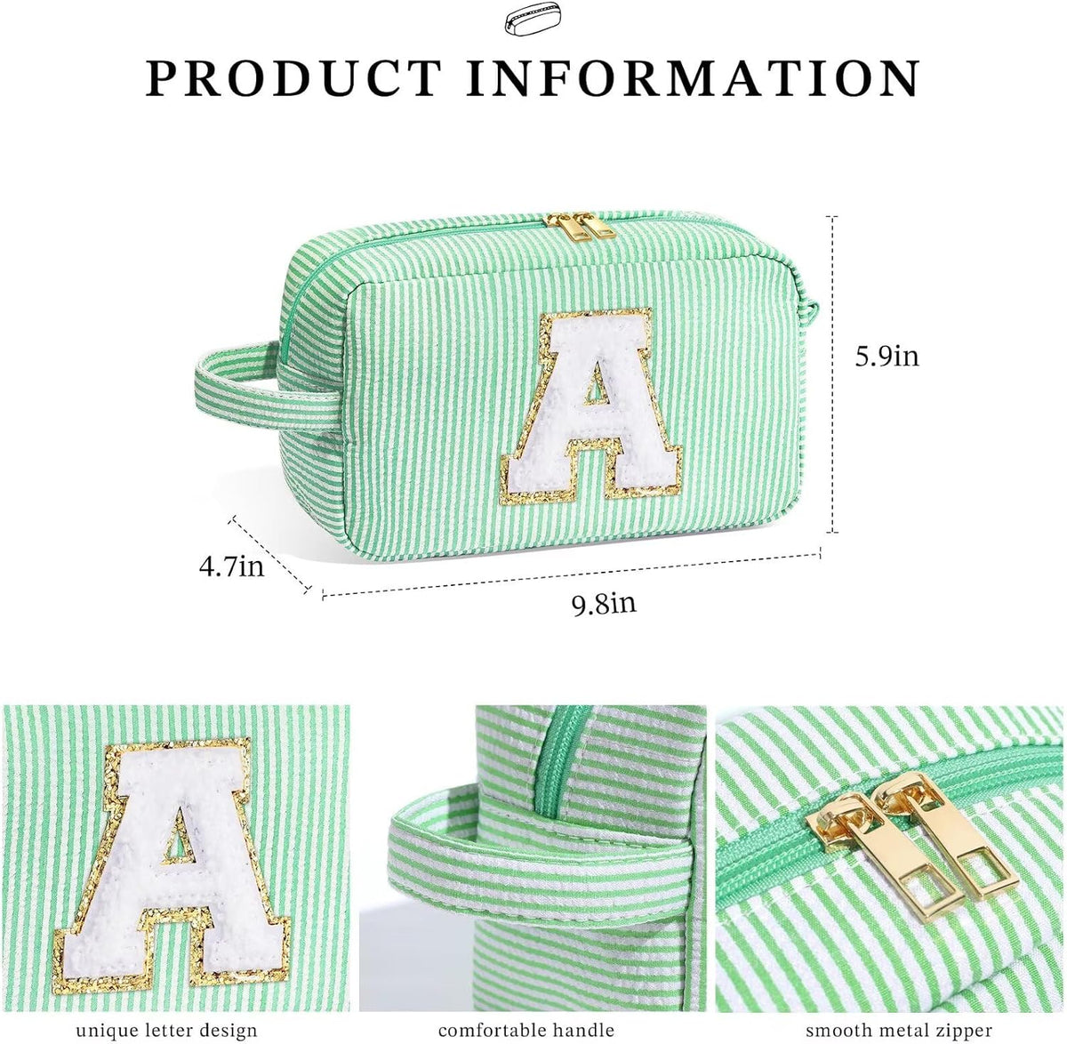 YOOLIFE Gifts for Women Teen Girls Kids - Initial Makeup Bag Cosmetic Case Toiletry Pouch, Birthday Gifts for Women Friends Sister Teacher, Light Green K