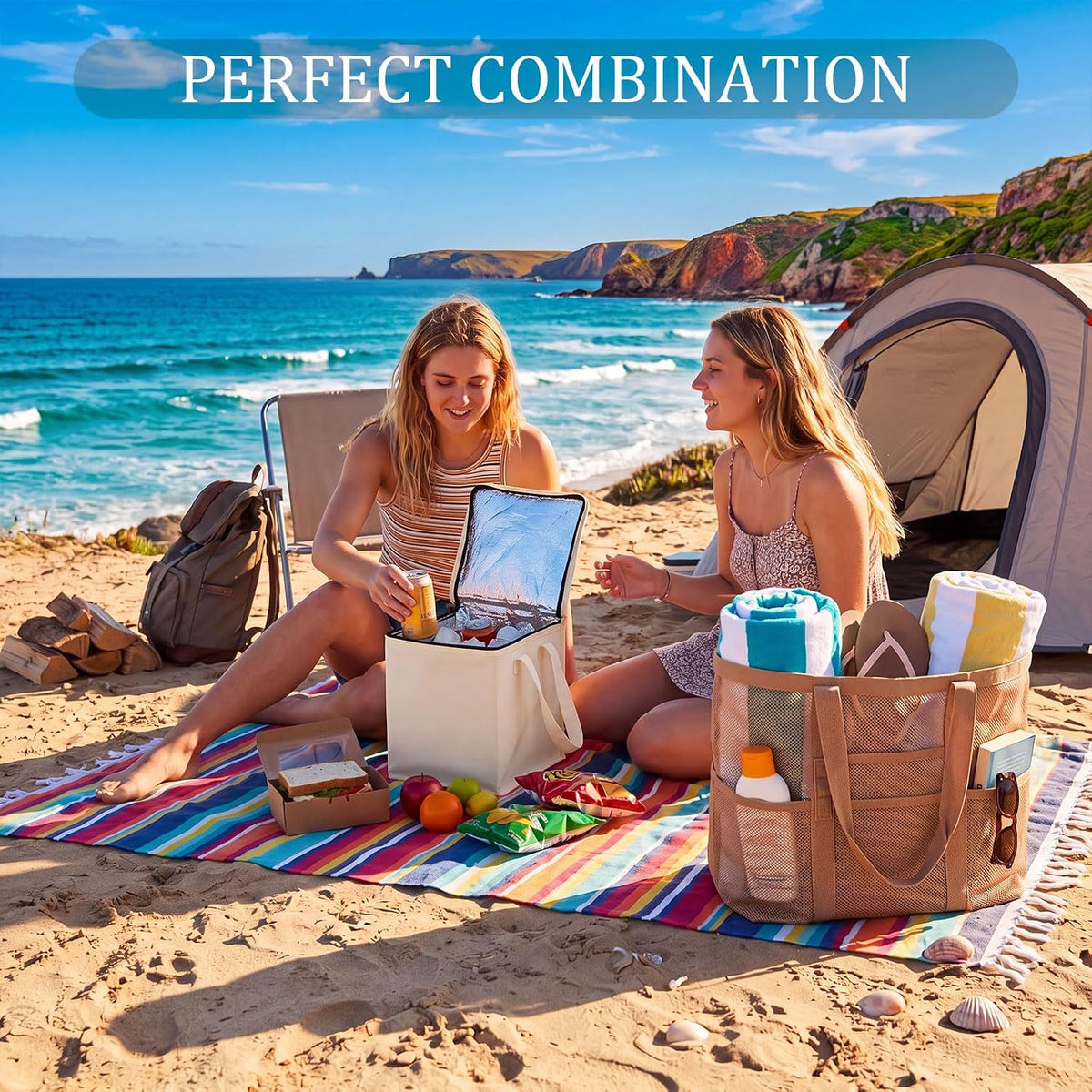 Shinylin 50l Mesh Beach Bag with Cooler Set Picnic Pool