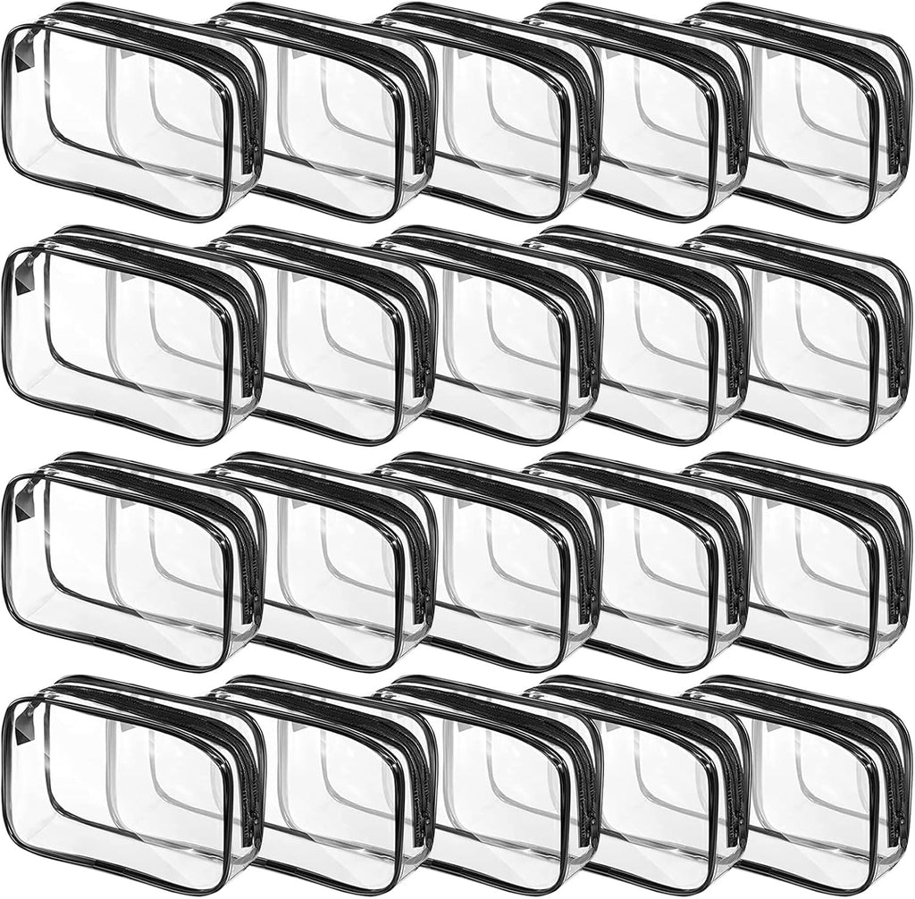Tergy 20 Packs Clear Cosmetics Bags for Women Men Waterproof Toiletry Bags PVC Makeup Bags Organizer Case with Zipper for Travel Bathroom (Black)