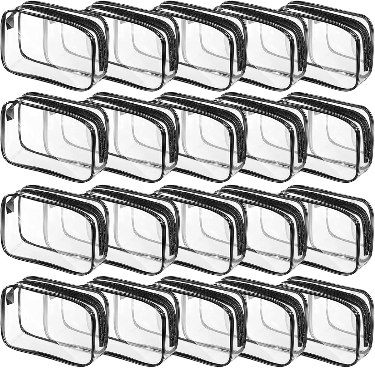 Tergy 20 Packs Clear Cosmetics Bags for Women Men Waterproof Toiletry Bags PVC Makeup Bags Organizer Case with Zipper for Travel Bathroom (Black)