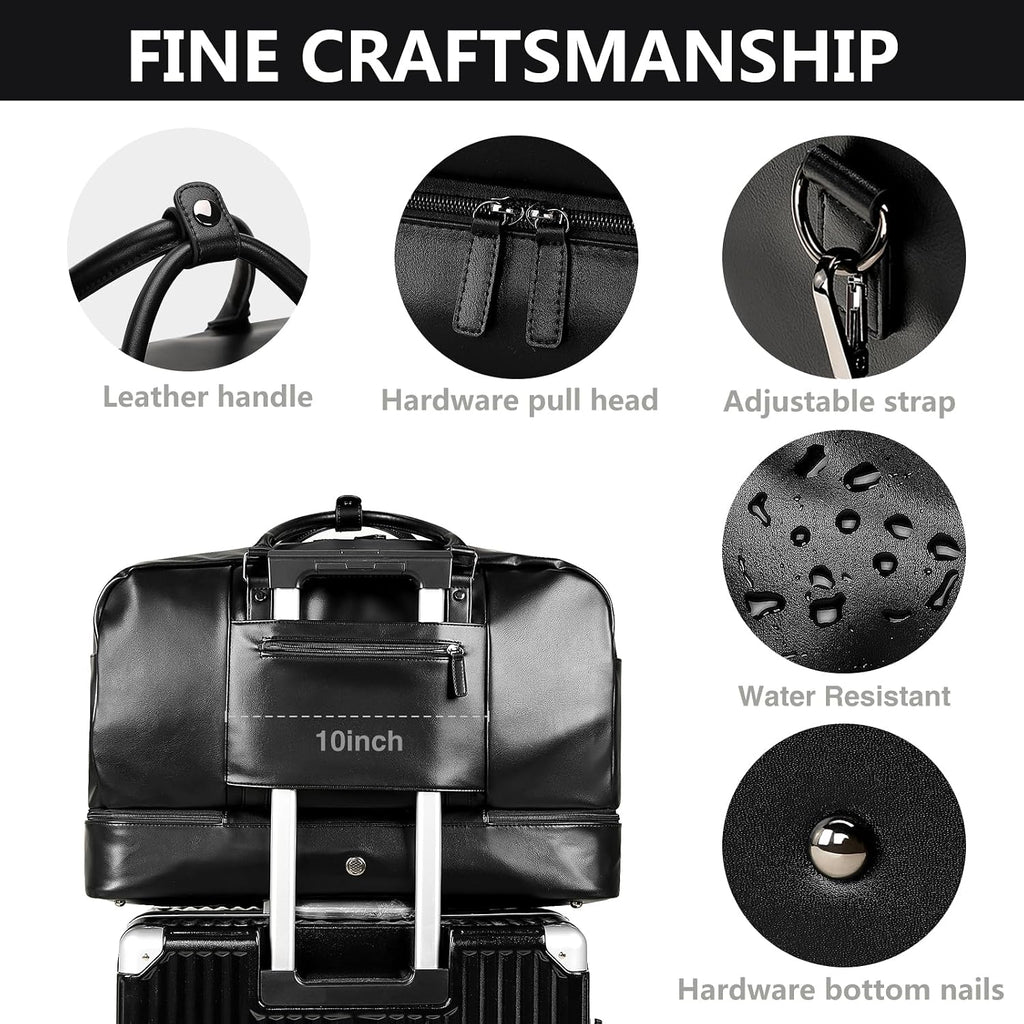 4‑PCS Leather Duffle Bag for Travel, Weekender Overnight Gym Bag Men Women