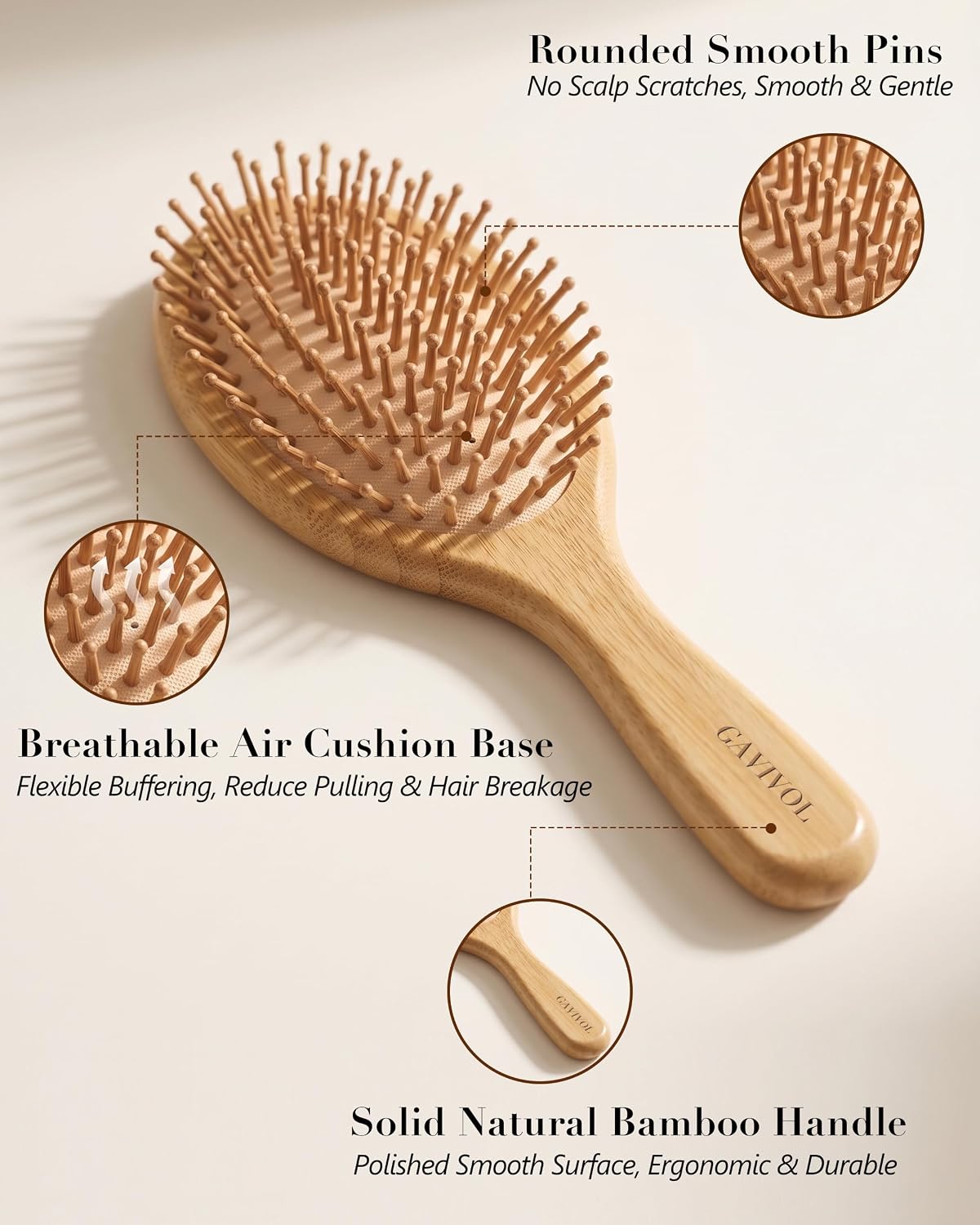 Bamboo Hair Brush 4 Piece Set,Large & Small Full Bamboo Cushion Massage Brush,Fine Tooth Tail Comb & Wide Tooth Comb,Paddle Detangling Brush for Dry, Curly and Wet Hair,for Women Men and Kids