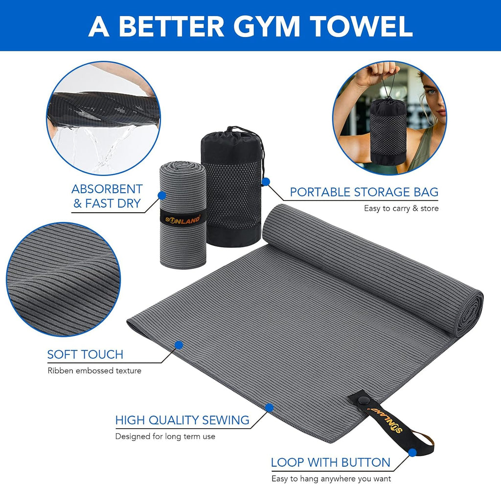 SUNLAND Microfiber Gym Bath Towels for Men Women 24x48In