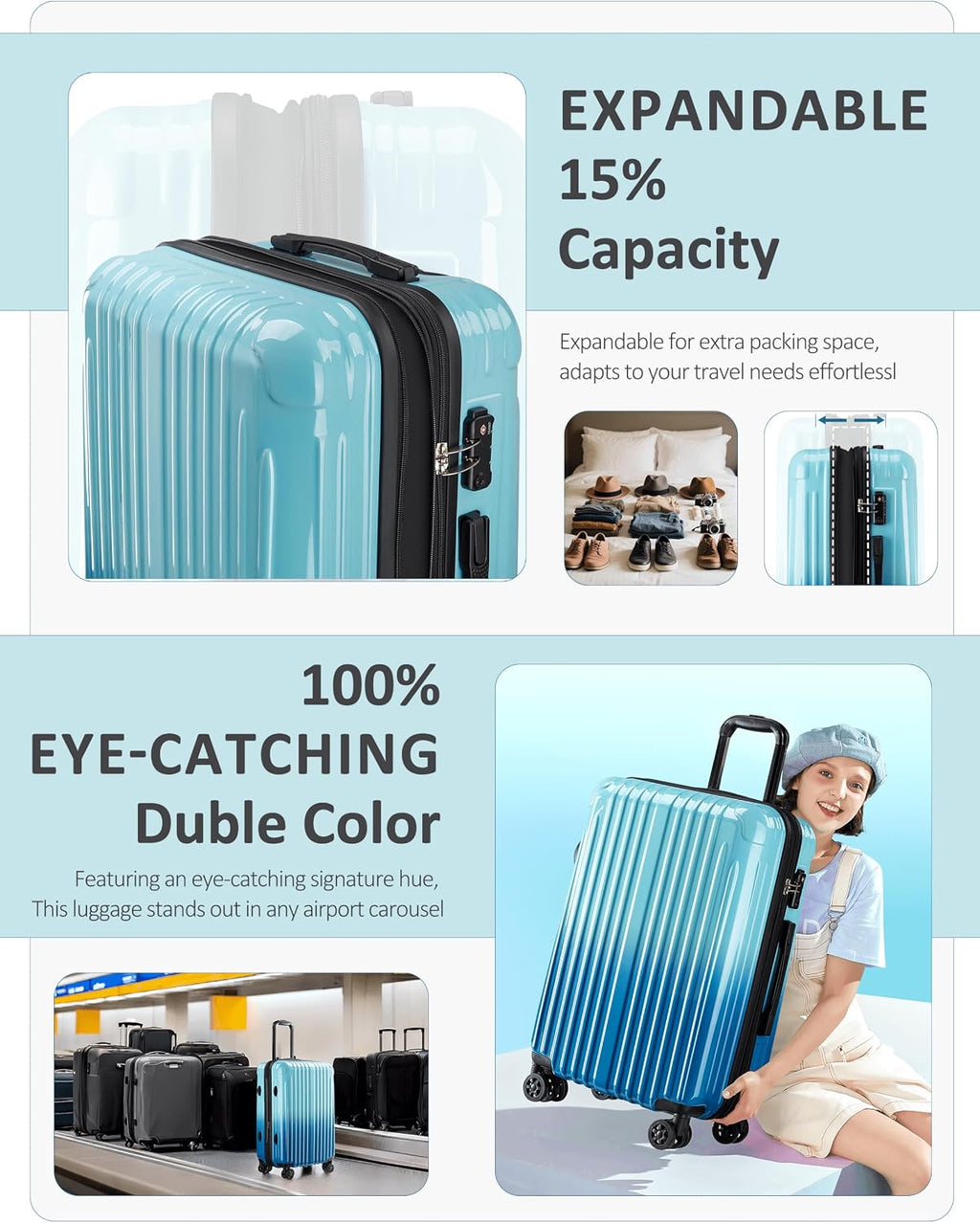 Large Checked Luggage Hardside Suitcase with Spinner Wheels, 27in
