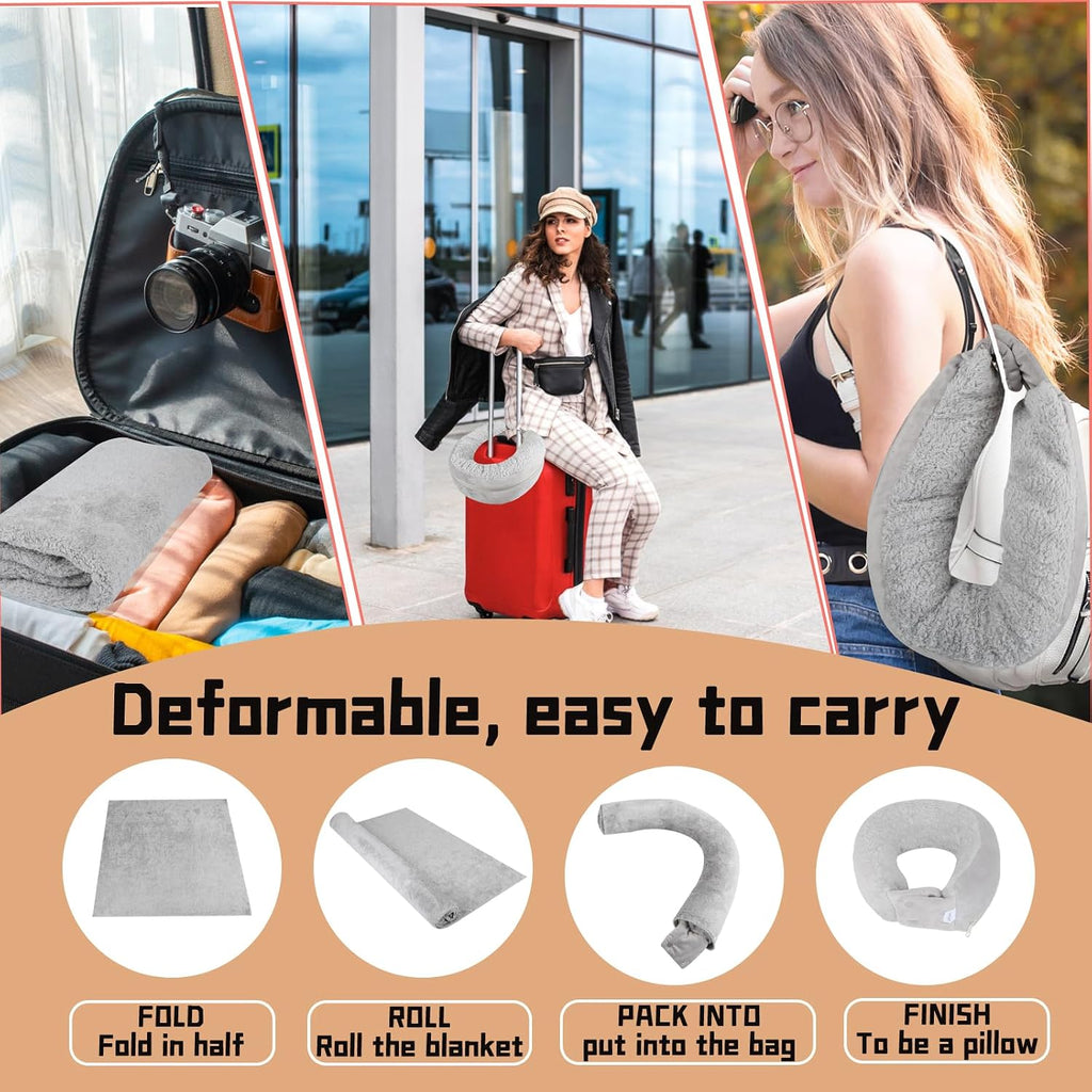 Travel Pillow/Travel Blanket 2-in-1 for Airplanes,Soft Warm Blanket