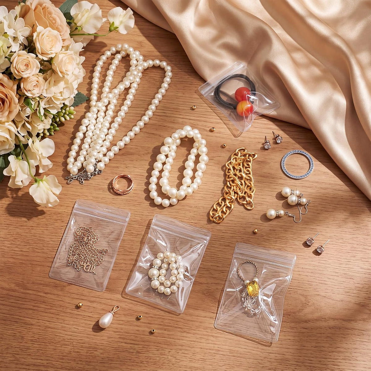 Clabby 120 Pieces Anti Tarnish Jewelry Bags for Organizer and Storage Clear PVC Jewelry Bag Mini Plastic Pouch Transparent Rings Earring Packing Small Zipper Lock Pouch for Travel (1 Sizes, Clear)