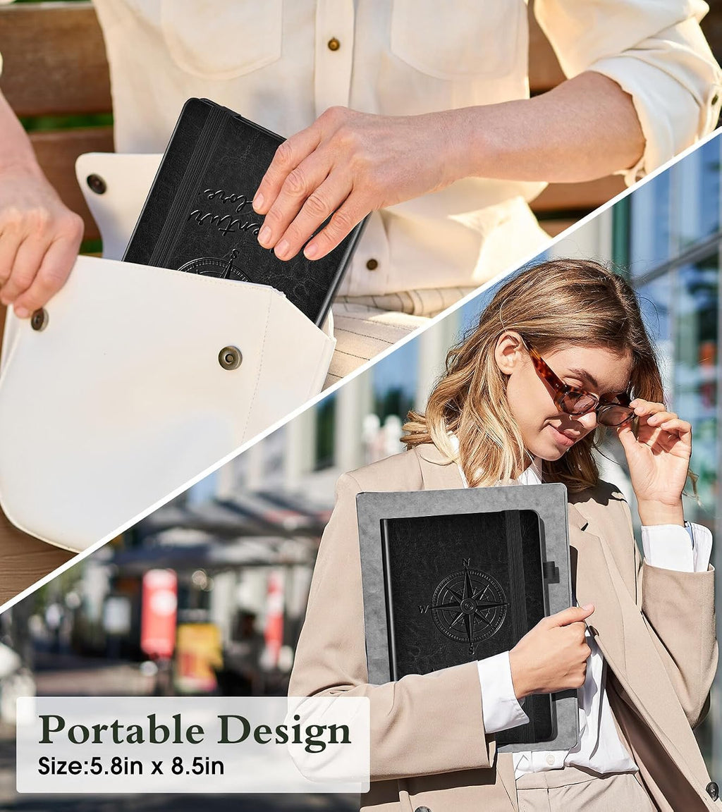 PAIBAS A5 Lined Journal, Leather Bound Notebook for Work & Travel 5.8"×8.5"