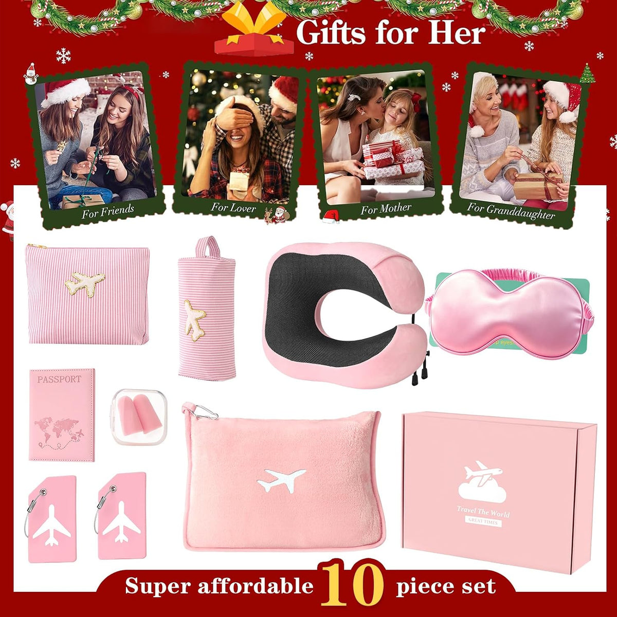 Travel Gifts for Women，Long Flight Essentials，Traveling Essentials for Women，International Travel Items Inclue Blanket with Bag，Neck Pillow，Makeup Storage Bag，Etc