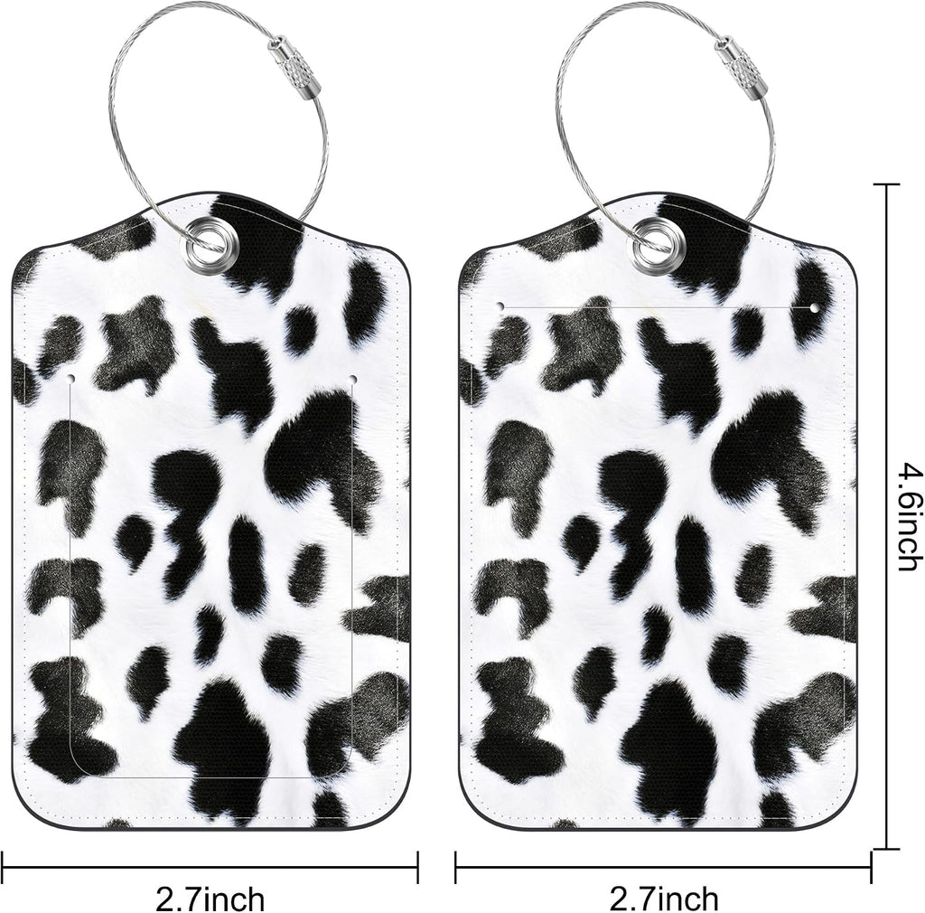 2 Pack PU Luggage Tags for Suitcase, Cow Texture Suitcase Tag Leather Privacy Cover ID Label with Stainless Steel Loop for Baggage Handbag School Bag Backpack