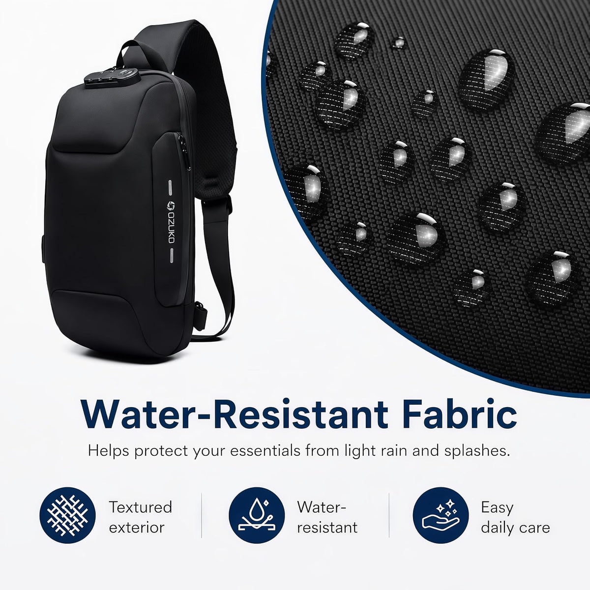 OZUKO Sling Bag for Men, Anti-Theft Crossbody Bag with Combination Lock