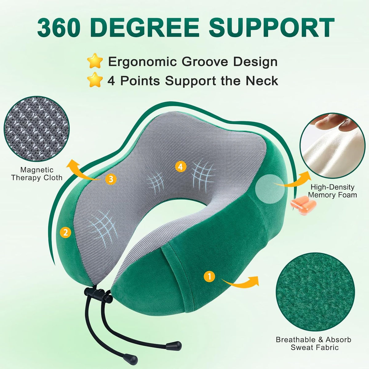 urnexttour Travel Pillow and Blanket Set Neck Pillow Airplane Foam Green