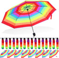 12 Pc Rainbow Umbrella Portable Tri Folded Pride Umbrella Windproof Compact Rain Parasol for Travel Beach Wedding Party