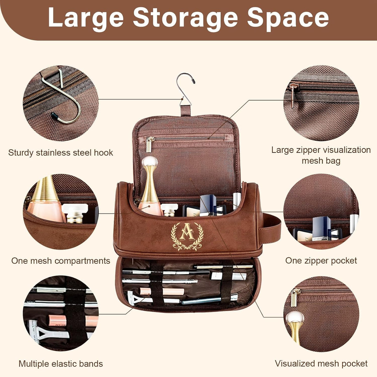 Personalized Gifts Toiletry Bag for Men Custom Mens Toiletry Travel Bag Initial Leather Toiletries Mens Gifts for Birthday Christmas Dad Husband Groomsmen Boyfriend - Brown F
