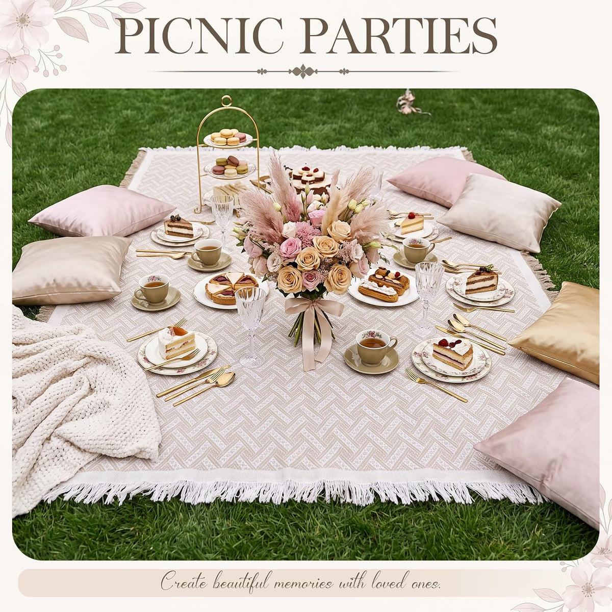 1 Pack White Coffee Extra Large Picnic Blanket, 91 x 109 Inches