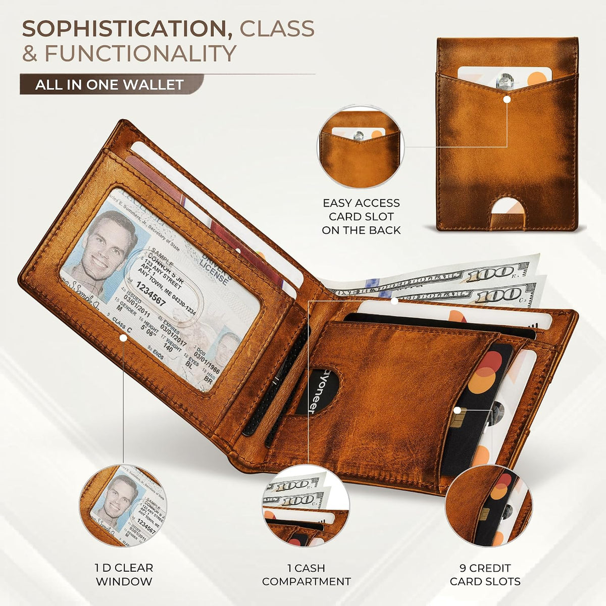 BULL GUARD Bifold Leather Wallet Slim Men's RFID Blocking Technology Premium Durable Leather & Tight Stitching, Quick Access Design with Security and Style Ideal for Work, Travel or Adventure