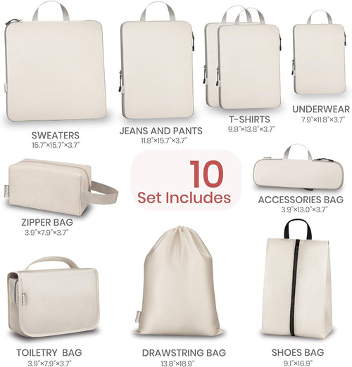 10 Set Compression Packing Cube for Travel Expandable Packing Organizer Bag
