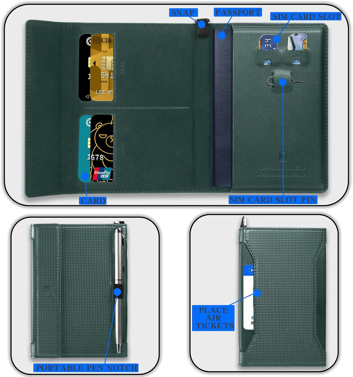 Passport Holder for Travel Essentials, RFID Blocking PU Leather Passport Wallet Cover Card holder Case Passport Book Holders for Women and Men, Dark Green