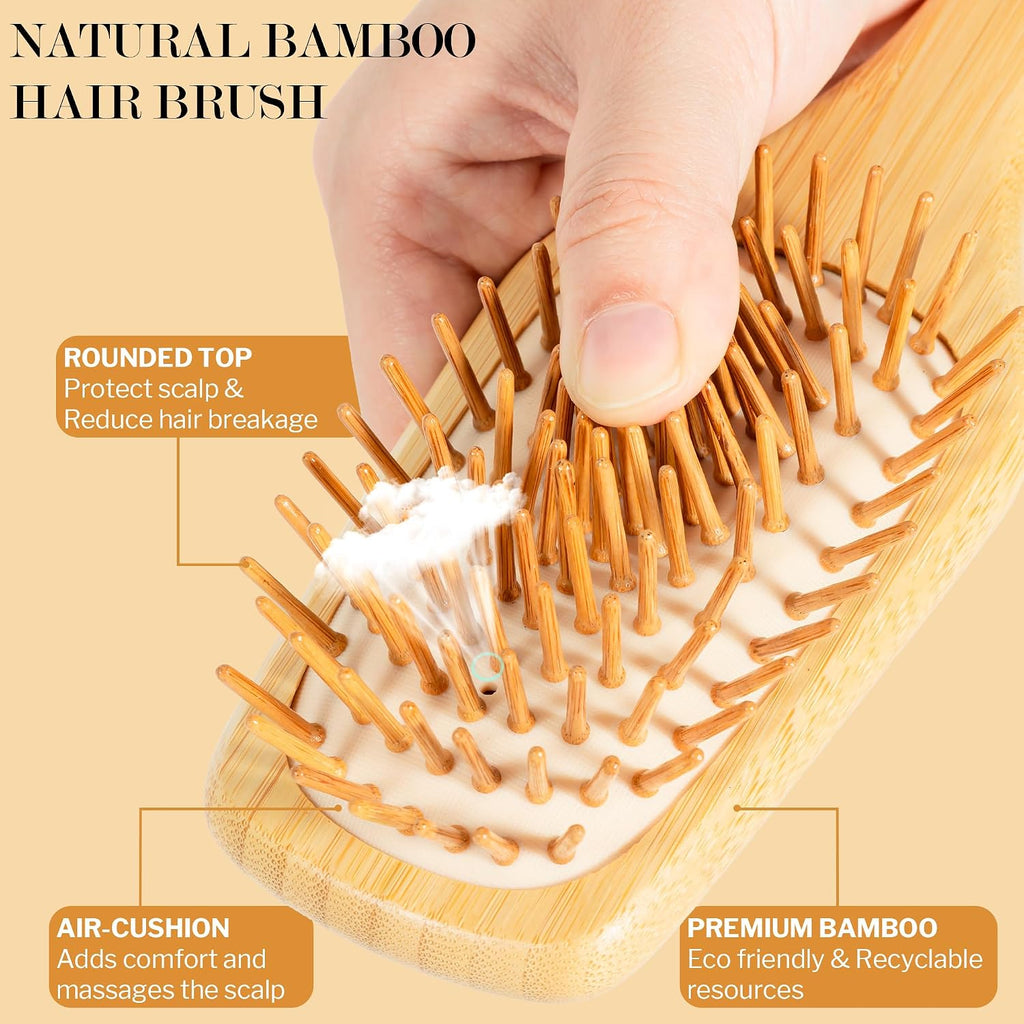 BFWood Bamboo Hair Brush Set, Wooden Detangling Hairbrush for Travel