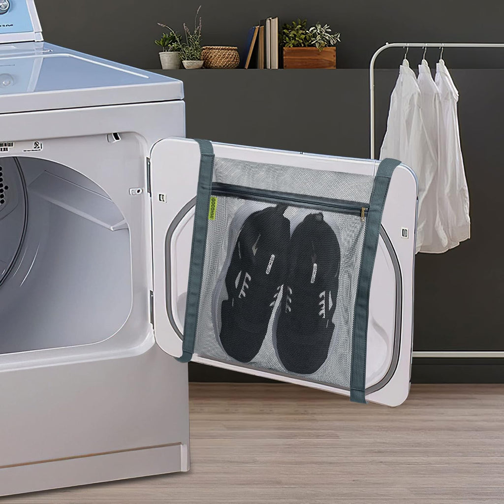 Sneaker Drying Bag, Shoe Dryer Mesh Bags, Sneaker Wash & Dry Net Bag for Dryer, Large HoneyComber Mesh Laundry Bags with Zipper and Strap for Most Dryers Door, 15.7"x13.8" (White & Grey)