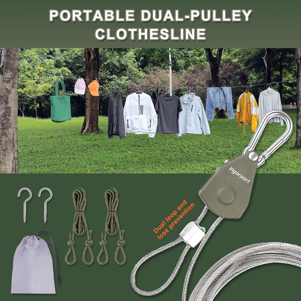 Vigorport Outdoor Retractable Clothesline, Portable Travel Clothes Line