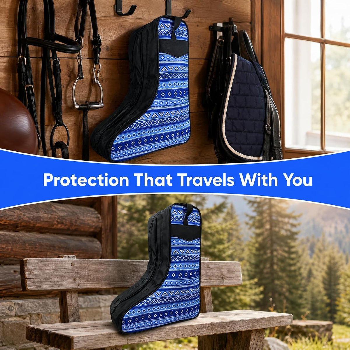 Boot Bags for Cowboy Boots, 17" Dual Compartment Storage Bag