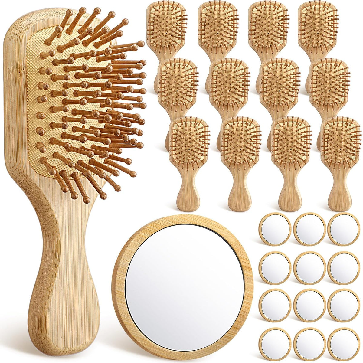 Meanplan Mini Bamboo Hair Brush Bulk with Mirror for Woman, 24 Pack, Square