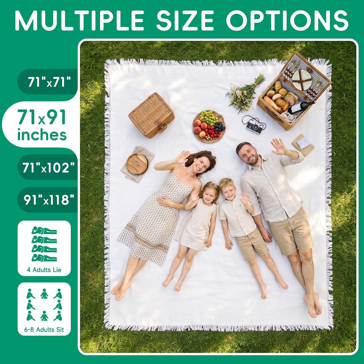 RYCHIC Extra Large Outdoor Boho Picnic Blanket Summer Woven Beach Mat Rectangle Tablecloth White Table Clothes Oversized XL Wedding Party Decoration Home Garden Decor Lawn Beach Party Theme Supplies