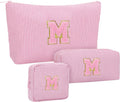 MONSTINA Personalized Initial Makeup Bag 3-piece Set for Women Teen Girls