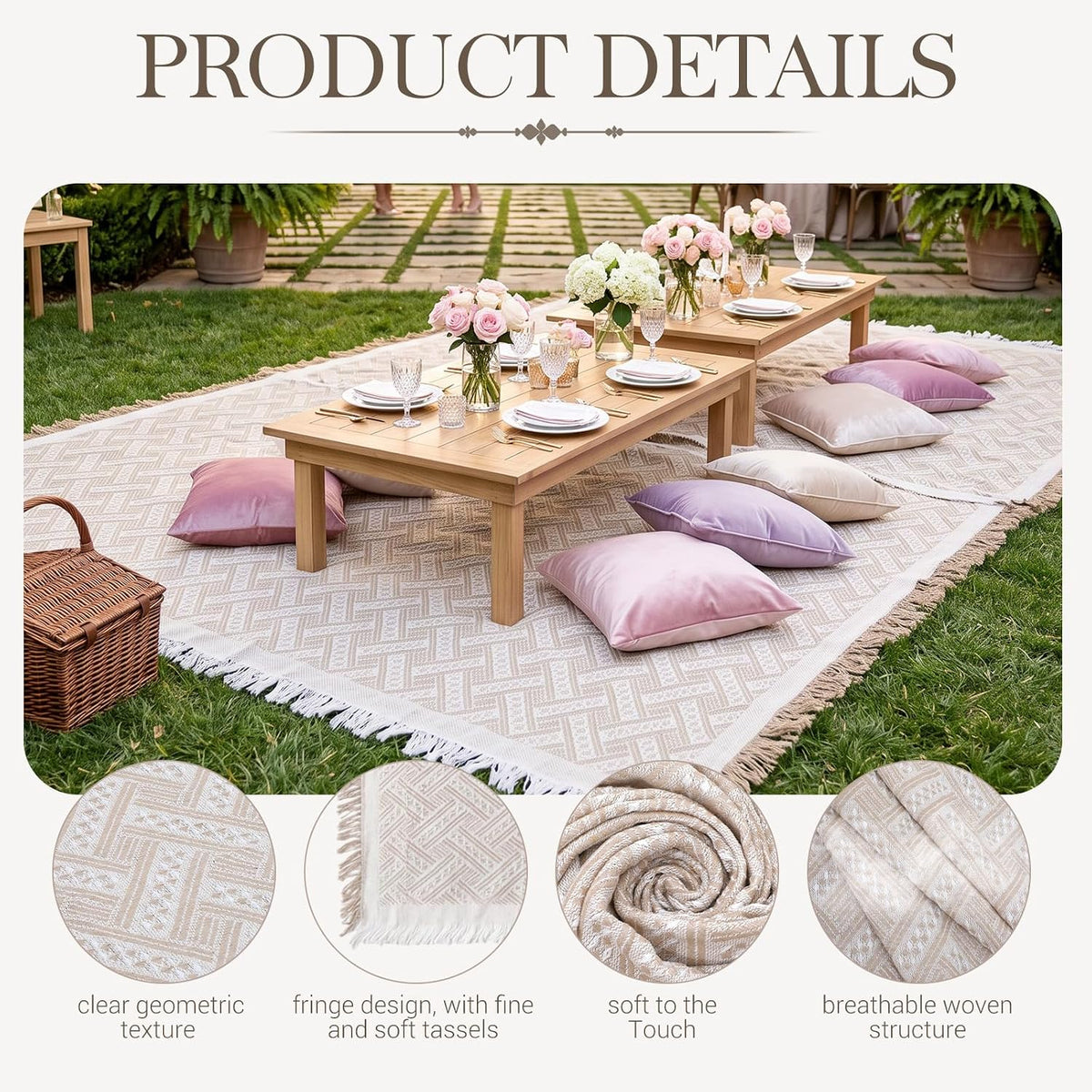 2 Pack White Coffee Extra Large Picnic Blanket, 71 x 91 Inches