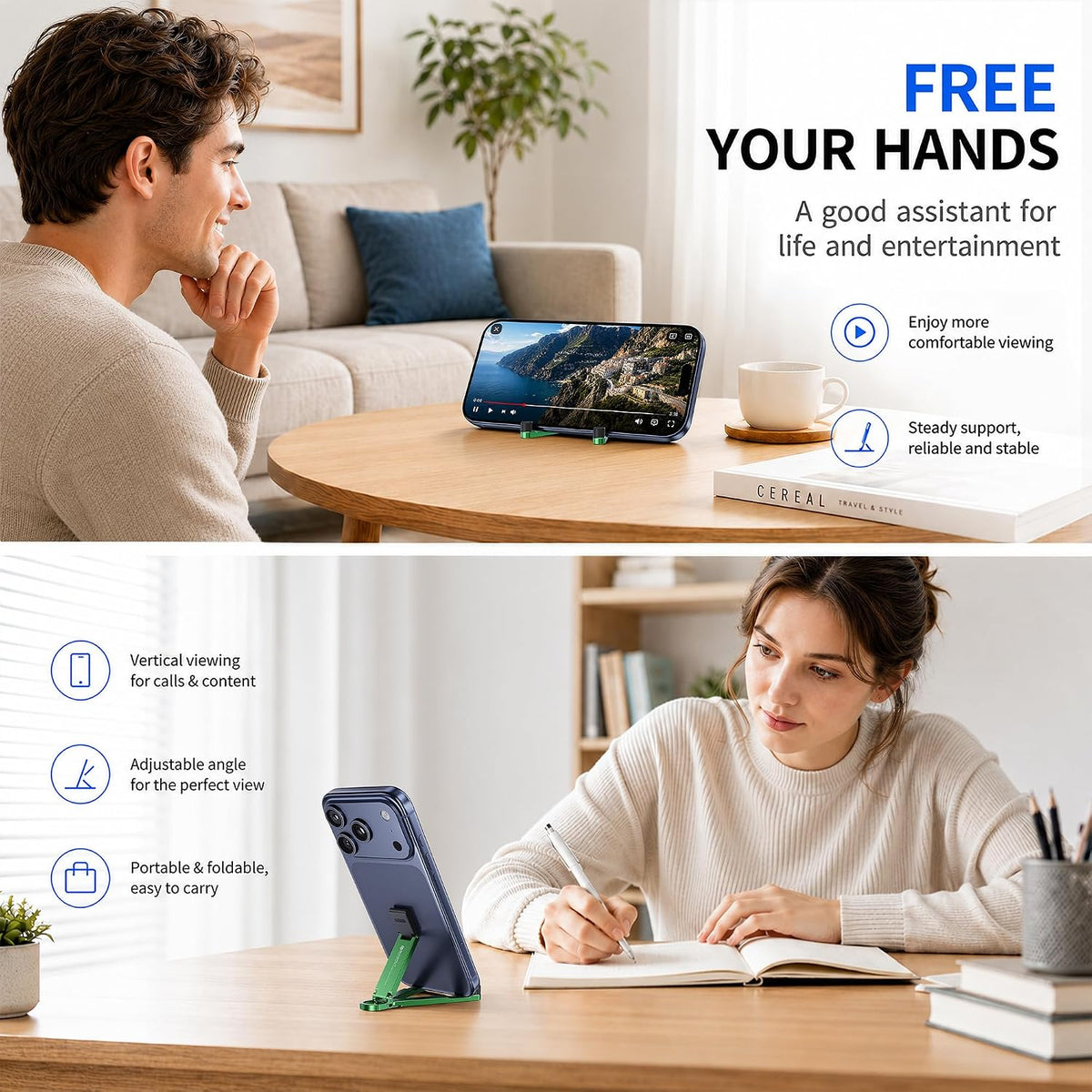 Portable Foldable Pocket Phone Stand with Keychain for Desk Travel(Green)
