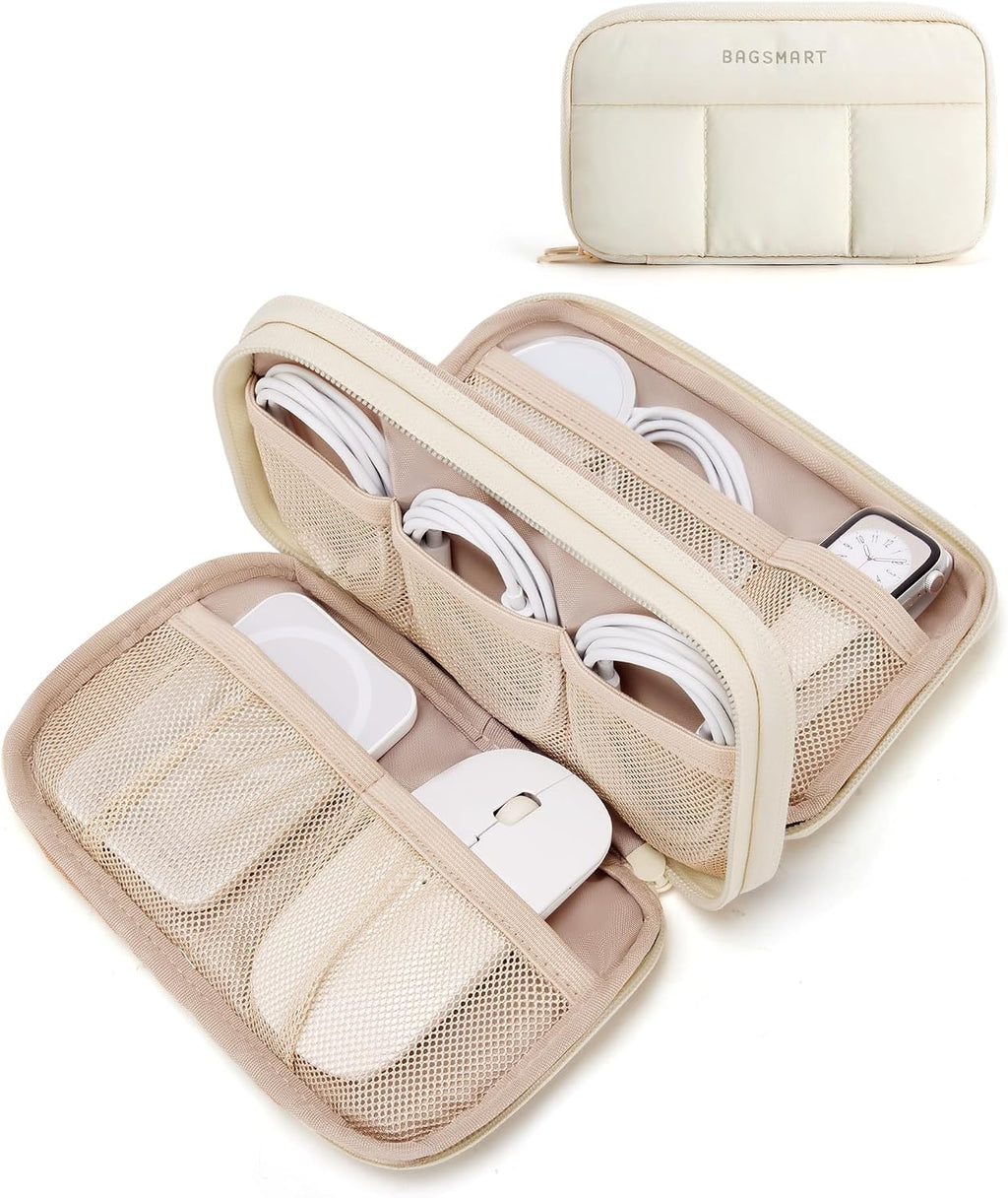 BAGSMART Electronics Organizer Travel Case for Cords Chargers Phones, Beige