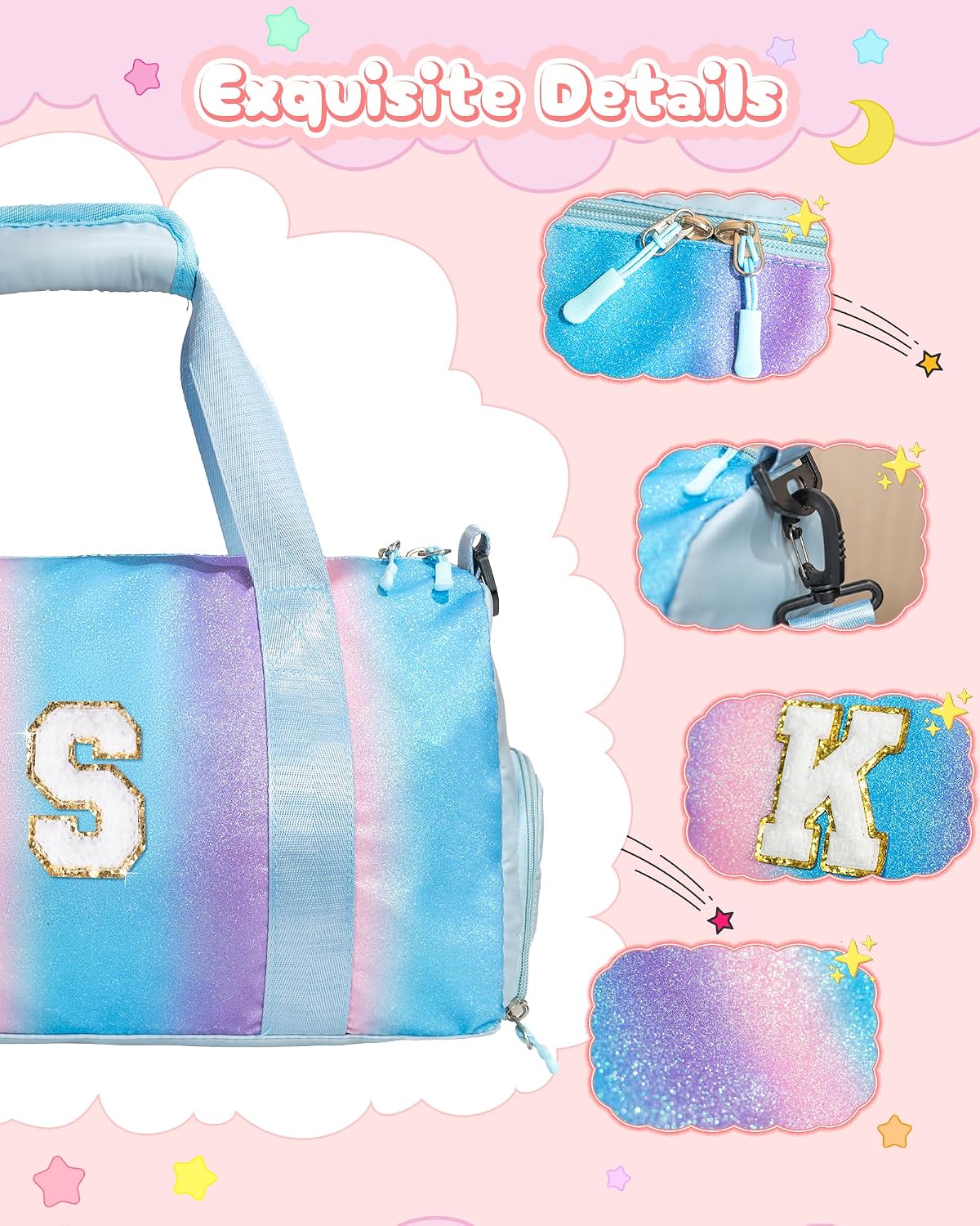 Girl Day Gifts-Girl Gym Bag with Shoe Compartment Girls Duffle Bag
