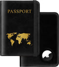 Passport Holder Travel Women Men, Passport Wallet with Airtag Slot, Black