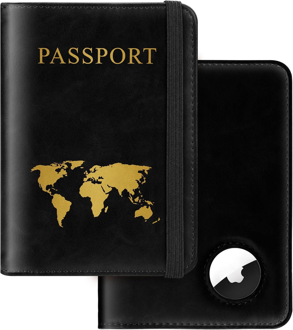 Passport Holder Travel Women Men, Passport Wallet with Airtag Slot, Black