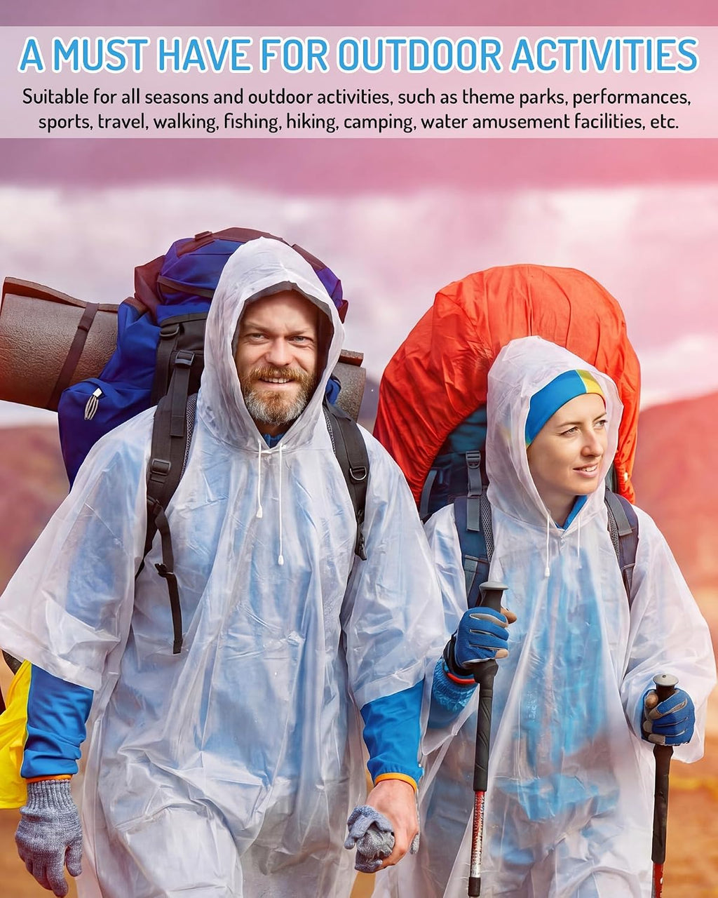 6pack Reusable Rain Poncho Adult