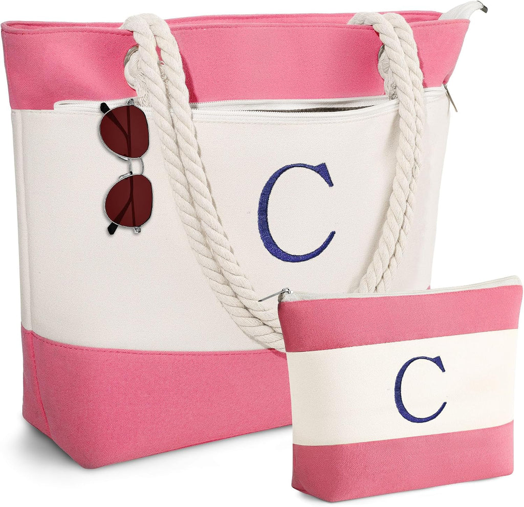 YOOLIFE Birthday Gifts for Women, Initial Canvas Beach Tote Bags for Women