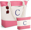 YOOLIFE Birthday Gifts for Women, Initial Canvas Beach Tote Bags for Women