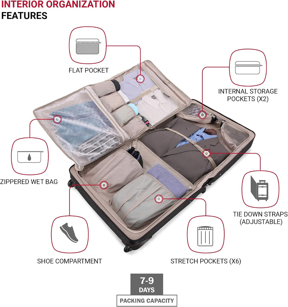 SwissGear 7895 Premium Rolling Garment Bag, Bonus Hanging Feature, Men's and Women's, 24-Inch Luggage - Black
