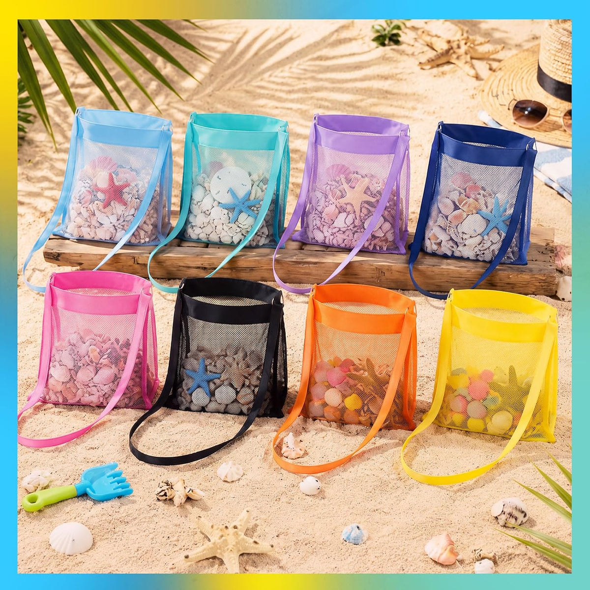 VioraWhite 8 Pcs Mesh Shell Bags Beach, Mixed Color
